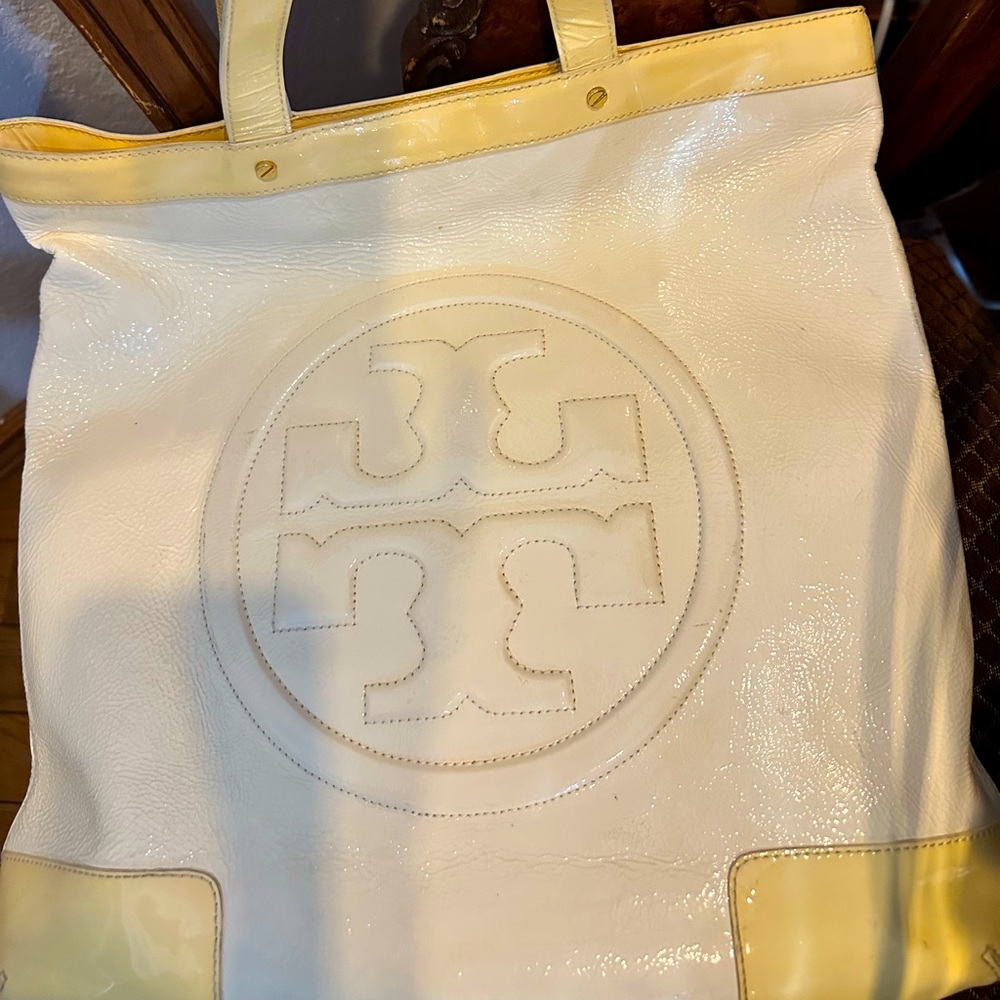 Extra large leather Tory Burch tote bag.